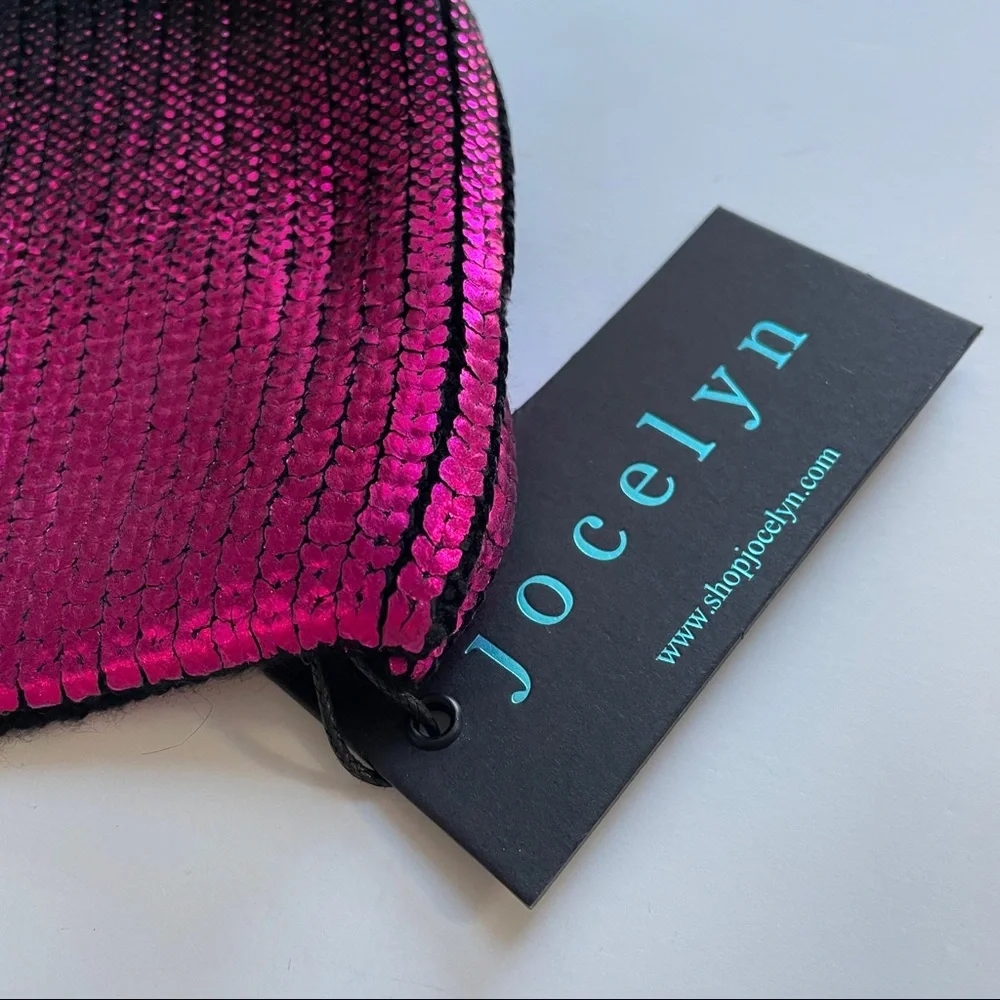 Jocelyn NWT Black Hot Pink Metallic Faux Fur Beanie Winter Hat - Picture 3 of 6